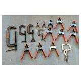 Clamp Assortment Including C Clamps, Various Sizes, Qty 4, Pony Spring Clamps, Qty 11, And More, Tot