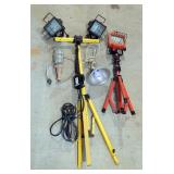 Portable Electric Shop Lights Including Standing, Clamp, And Hanging LIghts, Total Qty 4