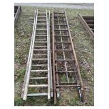 Vintage Wood Extension Ladders, 20 Feet Tall Extended, Qty 2