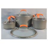 Rachel Ray Hard-Anodized Lidded Cookware, Qty 4 With Extra Lid