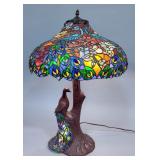 Peacock Lamp With Tiffany-Style Lamp Shade 29.5", Unbranded, Powers On