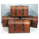 Decorative Wood Storage Box With Hinged Lid And Leather Accents, Qty 4, 7" x 12" x 6"