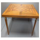 Mid Century Modern Folding Wood Card Table With Parquet Chess Board Top