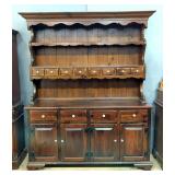 Ethan Allen 2-Piece China Hutch With 8 Drawers, 76" x 60" x 18.5"