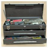 Vintage Kennedy Portable 20" Tool Box With 2 Drawers, Contents Include Magnetic Base, Assorted Socke