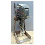 Outboard 20HP Boat Motor, Unknown Make, No Title, On Wood Stand, Untested