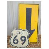 US Route 69 Highway Marker Sign, And Turn Arrow Steel Road Sign, 48" x 24"