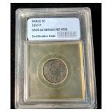 1867 P Shield Nickel Without Rays, Certified By USCG, Graded VF30