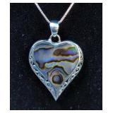 Sterling Silver Heart Shape Pendant Necklace With Abalone Shell
