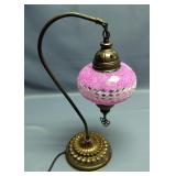Turkish Style Hanging Desk Lamp With Beaded Mosaic Orb Shade, 17" Tall, Powers On