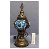 Turkish Tile And Bead Mosaic Style Table Lamp, 12" Tall, Powers On