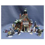 Heartland Valley Village Porcelain Schoolhouse, Silver Shop, And Victorian House, In Original Boxes