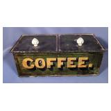 Vintage Metal Tins Including Split Top Lift Top Coffee Bin, 7" x 16" x 8", Union Leader Cut Plug Han
