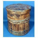 Antique Handcrafted Wood Shaker Firkin With Lid, 15" H x 13.5" Diameter
