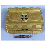 Antique French Girodon & Montet Portable Brass Hand Warmer With Interior Wire Coal Container And Ven