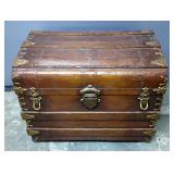 Restored Antique Wheeled Steamer Trunk With Original Hardware, Includes Inset Tray With Document Pou