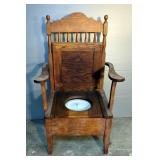Antique Chamber Pot Chair With Lift Seat, 42" x 26" x 20", Includes Lidded Chamber Pot
