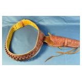 Tooled Leather Holster On Tooled Leather Belt With Cartridge Loops For .44 Cal