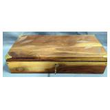 Wood Firearm Display Box With Padded Interior, Brass Corner Guards, And Key, 4" H x 17.75" W x 9" D