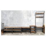 Industrial Style Wood And Metal Hall Tree, 72" x 28.5" x 14", Shoe Rack, 20" x 63.5" x 15.5", Side T