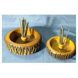 Vintage Wood Serving Bowl and Salad Bowl Set, Heart Shaped Trays, Fruit Trays, Centerpiece Bowl, Nut