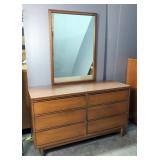 Midcentury Modern 6 Drawer Dresser With Mirror, 71" x 54" x 18"