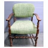 Vintage Green Upholstered Wood Chair, 33" x 23" x 20"