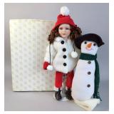 Heritage Signature Collection American Girls Samantha Porcelain Doll With Snowman, 16" Tall, On Stan