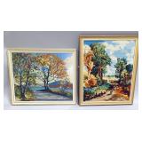 Needlepoint Images Of Trees And Pathways, Both Framed, 1 Under Glass, 20.5" W x 24.5" H And 24" W x 