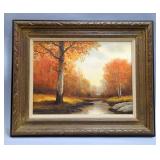 Print On Canvas Of Autumn Scene Of Trees And Stream Near Home, Framed, 33.25" Wide x 27.5" High