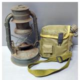 Antique D-Lite No. 2 Lantern, No Globe, And 1993 US Military Canteen In Carry Case