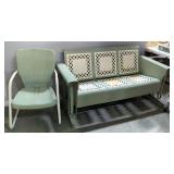 Outdoor Metal Glider With Lattice Design And Matching Chair With Sea Shell Design