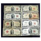 1928 D Series, 1928 G And 1953 A Red Seal $2 Bills, Total Qty 8