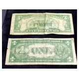 1934 A $5 Hawaii Overprint Federal Reserve Note And 1935A $1 Hawaii - WWII Emergency Issue Silver Ce