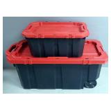Husky 45 Gallon Latch And Stack Rolling Tote, Qty 1, And Husky 15 Gallon Latch And Stack Tote, Qty 1
