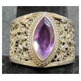 Sterling Silver Ring With Purple Stone, Size 8-3/4, Approx 6.82 g Total Weight Including Stone