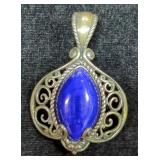 Sterling Silver Charm With Blue Stone, Approx 12.56 g Total Weight Including Stone