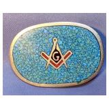 Freemason Belt Buckle With Turquoise Background, Freemason Rings, Qty 2, And Freemason Watch With Le