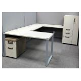 4 Piece Office Workstation Including L-Shaped Desk, 29.5" x 72" L x 54" W, Work Table, 29" x 60" x 2