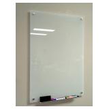 Floating Glass Whiteboard / Dry Erase Board, 35.5" H x 24" W x 3" D, Includes Eraser And Dry Erase M