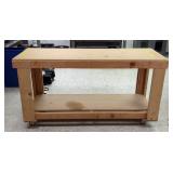 Custom Built Wood Rolling Workbench With Shelf, 38" x 72" x 28"