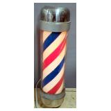 Barber Shop Pole, 30" Tall, Powers On And Spins, Cracked Outer Shell