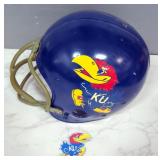 Vintage Riddell University Of Kansas Jayhawk Football Helmet, Missing Left Ear Pad, And KU Magnet