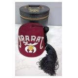 Vintage Ararat Shriners Fez Hat With Hat Box, Size 7