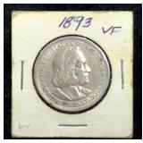 1893 Columbian Half Dollar, 90% Silver, Issued By US Mint To Raise Funds For 1893 Worlds Columbian E