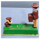 Cast Iron Monkey Bank, Spring-loaded Monkey Puts Coin In Vendors Box