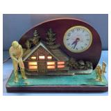 1940s-50s United Clock Corp Shelf Clock With Night Light, Golfer, Caddy, And Clubhouse Are Cast Meta