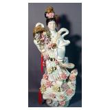 Oriental Porcelain Geisha Girl Statuette, 35.5" Tall