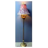 Brass Toned 3-Way Floor Lamp With Cloth Shade, 59" Tall