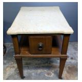 Rolling Marble Top End Table With Tapered Legs, 23" x 18" x 25"